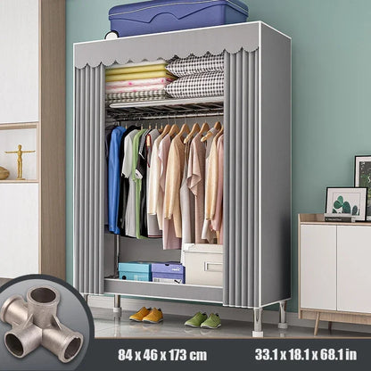 Dustproof Wardrobe Portable Bedroom Clothing Rack with Reinforced Storage Cabinet.  Oxford Cloth,  Waterproof Cupboard, Closet Organizer