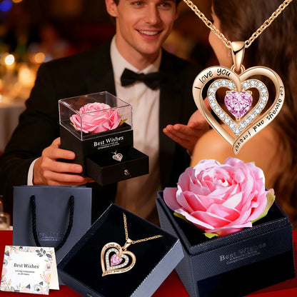 Artificial Rose Gift Set with Heart Pendant Necklace-Perfect for Christmas,Valentine'S Day, Mother'S Day, Anniversary,and Birthday