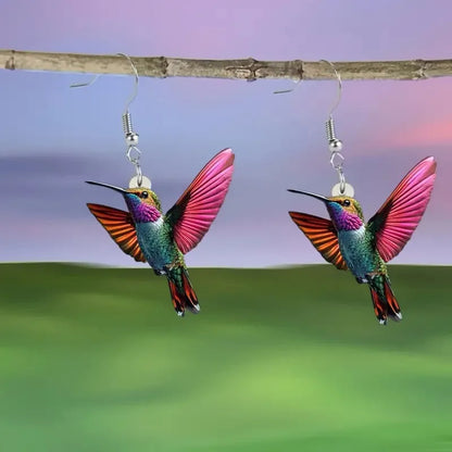 Acrylic Hummingbird Earrings For Women.  Retro Style Colorful Bird Drop Earrings.