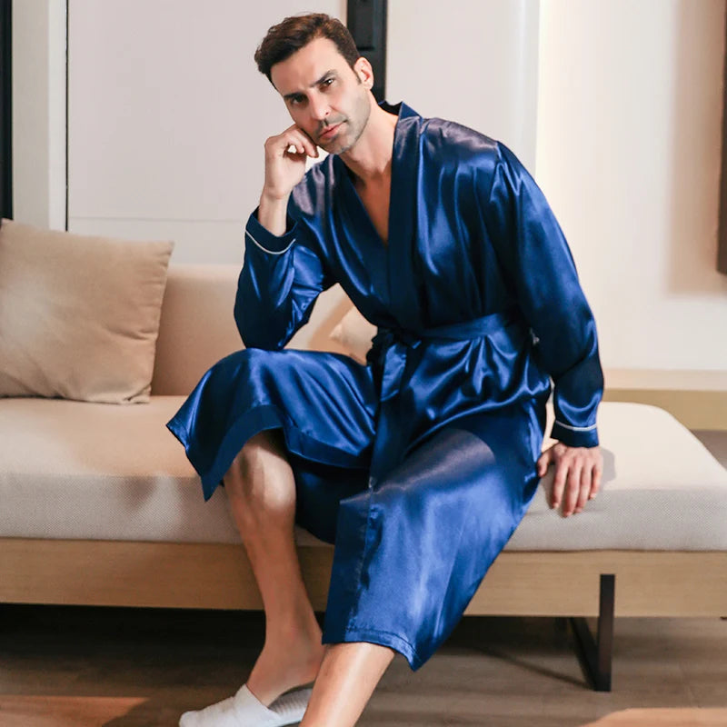 Mens spring and autumn silk /thin/ style -oversized pajamas, long sleeved bathrobes, ice silk bathrobes,  clothing  for summer