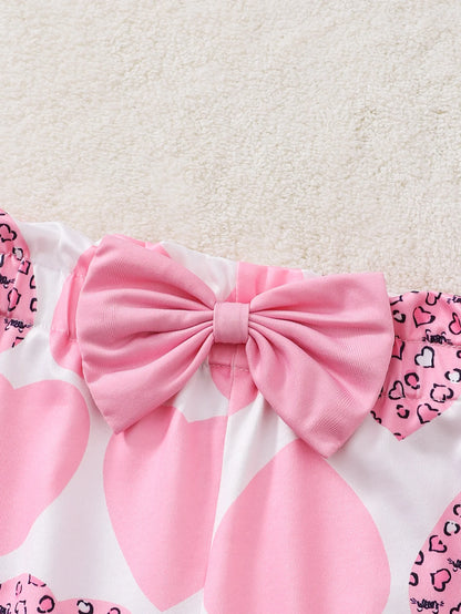 Girls Spring/ spring .Casual Long Sleeve Letter Print.    Pink Triangle Romper, Long Pants,  Headscarf Set