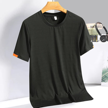 Men's Summer Ice Silk T-shirts, Round Neck, Thin, Breathable,  Quick Drying