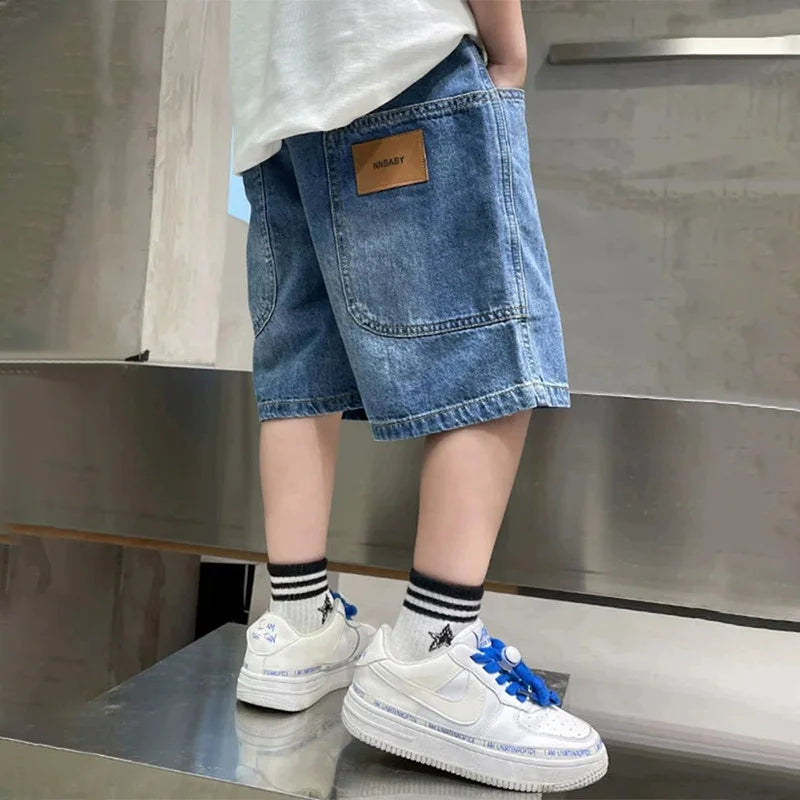 Boys Summer Fashion Denim Shorts, Casual, Loose, Thin,  Knee-Length Trousers for 3-12 Years, Outdoor Jeans /Pants