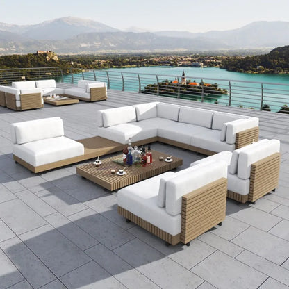 Modern Luxury Outdoor Garden Patio Furniture Teak Sofa Set Teak Outdoor Furniture.   Several arrangements and Furniture pieces to pick from.