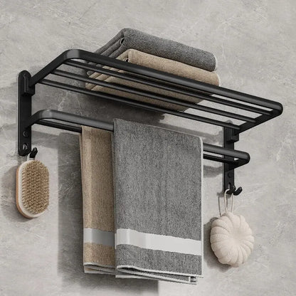 Matte Black 50CM Folding Holder With Hook, Towel Holder,  Wall Mount AluminumTowel Rack
