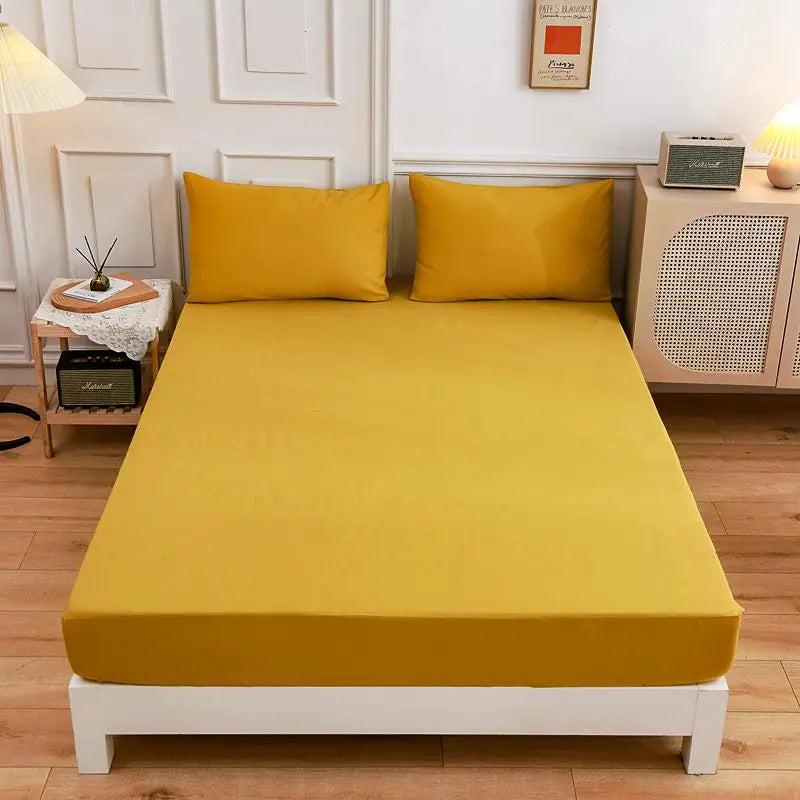Kuup Polyester 3pcs Solid Color Queen Size Bedding Set - Fitted Sheet & Pillowcases with Elastic Band Mattress Cover