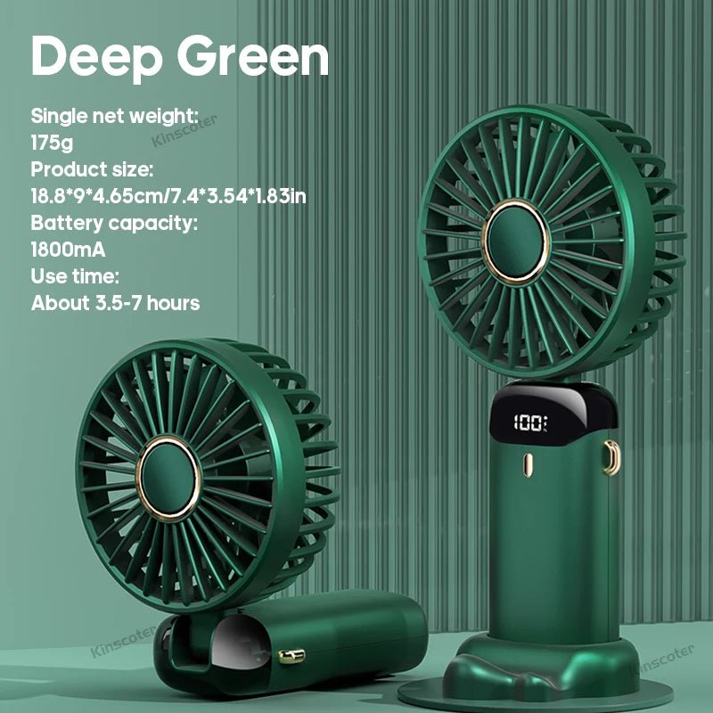 USB,  Handheld Mini Fan,  Foldable,  Portable Neck Hanging Fan,  5- Speed, Rechargeable Fan with Phone Stand and Display Screen.   WHITE is the only color available for sure.