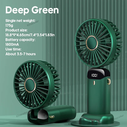 USB,  Handheld Mini Fan,  Foldable,  Portable Neck Hanging Fan,  5- Speed, Rechargeable Fan with Phone Stand and Display Screen.   WHITE is the only color available for sure.