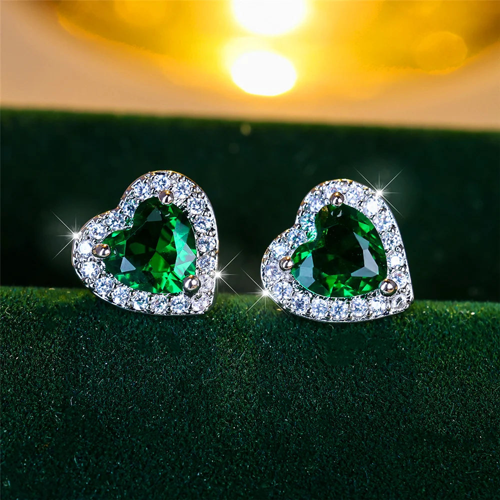 Cute Female Black/Green/Red/White/Blue Small Heart Stud Earrings .  Vintage Wedding Jewelry For Women