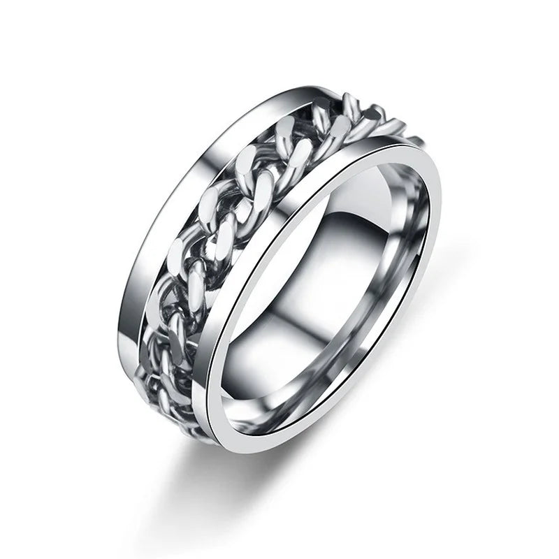 Titanium Steel Rotatable Chain Rings for Women  OR Men.  Spinner Ring Decompression,  Multifunctional Chain Ring Bottle Opener Ring Gift