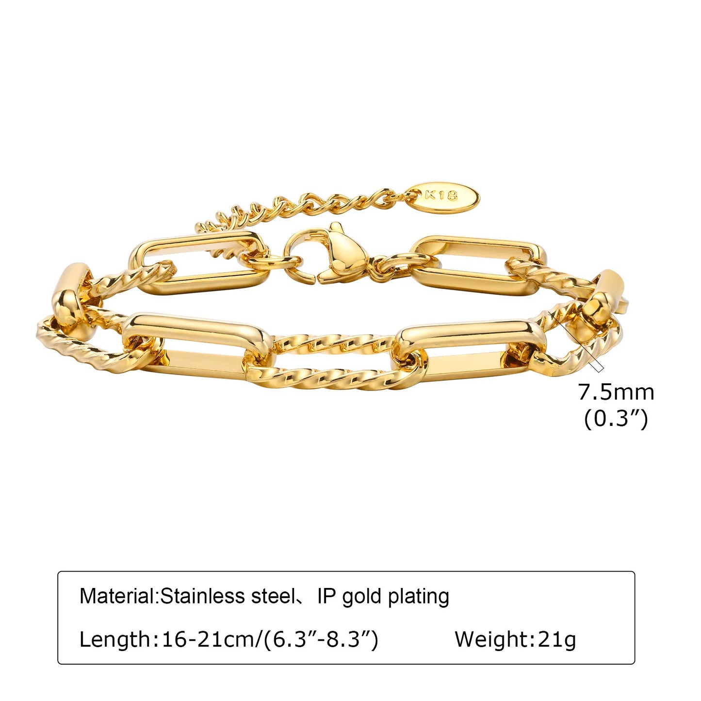Waterproof Stainless Steel Chain Bracelets For Women.  Gold Plated Fashion and   Stackable Link Bracelet Gifts.  Great Gift for MOTHERS DAY