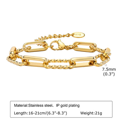 Waterproof Stainless Steel Chain Bracelets For Women.  Gold Plated Fashion and   Stackable Link Bracelet Gifts.  Great Gift for MOTHERS DAY