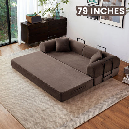 79'' Boneless Couch Foldable Convertible Futon Sleeper Sofa Bed,  Floor Lounge with L-Shaped Armrests for Living Room Sofas