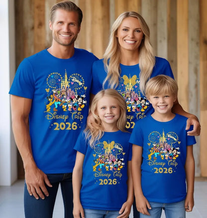 2026 Summer Casual Mickey Minnie Castle Butterfly Comfort Cotton T-shirt.  Adults/ Children,  Parent /Child,  Couple Sportswear