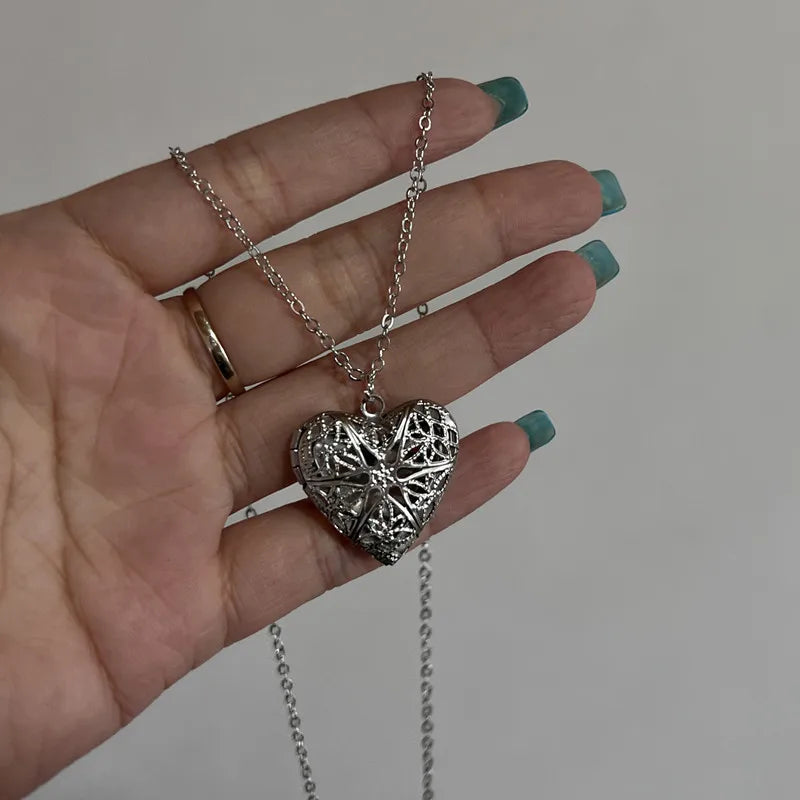 Romantic Heart Locket Pendant Openable.  Female  Dark Silver Color Stainless Steel Photo Frame Charm Necklace for Women /Men Jewelry Gift HAPPY MOTHERS and FATHERS DAY!!!