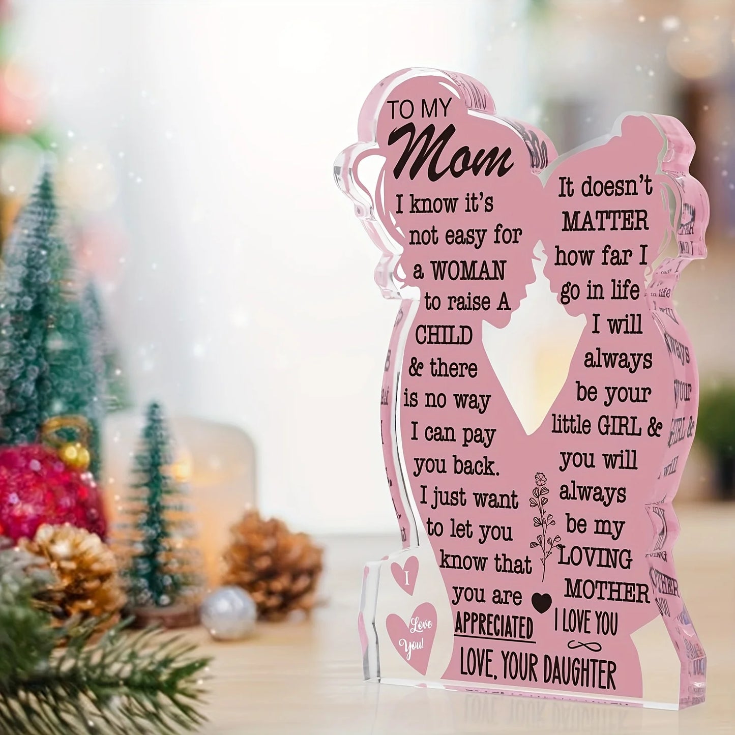 1/2pcs Acrylic Plaque Sign for  Mother's Day Gift From Daughter Heartfelt Mom Gift,  From Son Pink Acrylic Desk Decor. MomsBirthday Gift.  HAPPY MOTHERS DAY!!