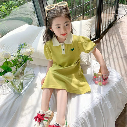 dress for little girls in  summer time,  embroidery  ruffle hem princess dress