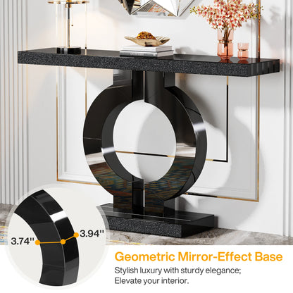 43-Inch Modern Mirrored Console Table,, Glass Sofa Table with Mirror Finish, Entryway Table with O-Shaped Base, Rectangular in Shape