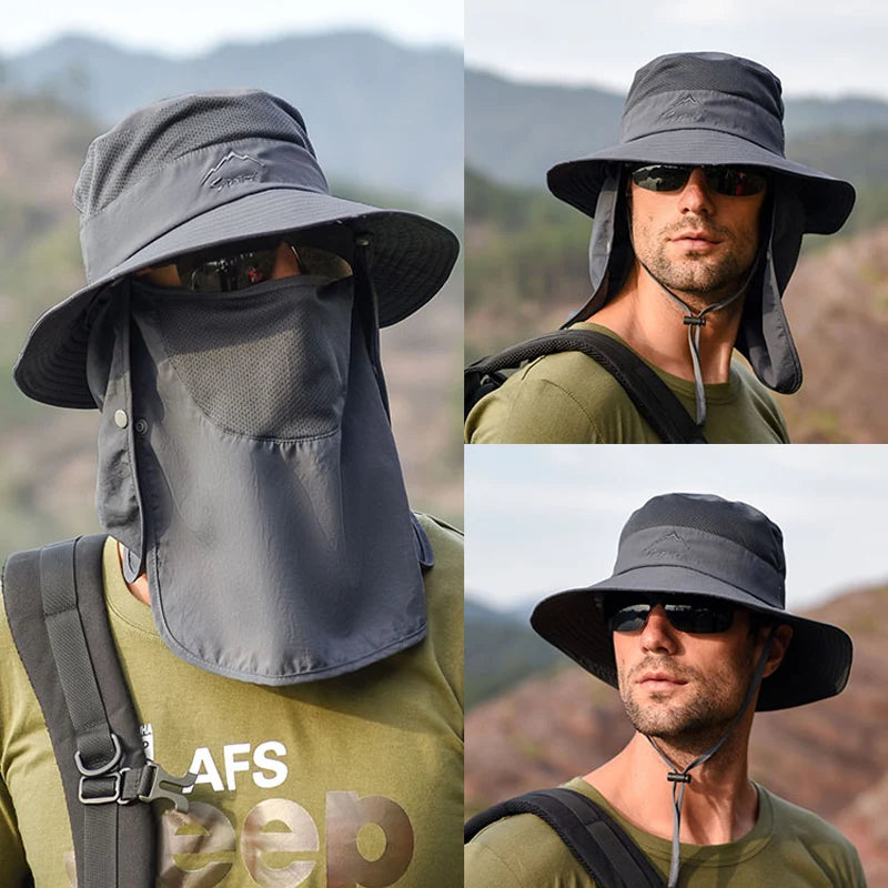 Fisherman's hat, sun hat, summer outdoor quick drying sun hat, fishing breathable sun hat,  face mask hat.  Ample SKY BLUE.  Black and Dark Gray have some Availabilty,  IF you HURRY!!!