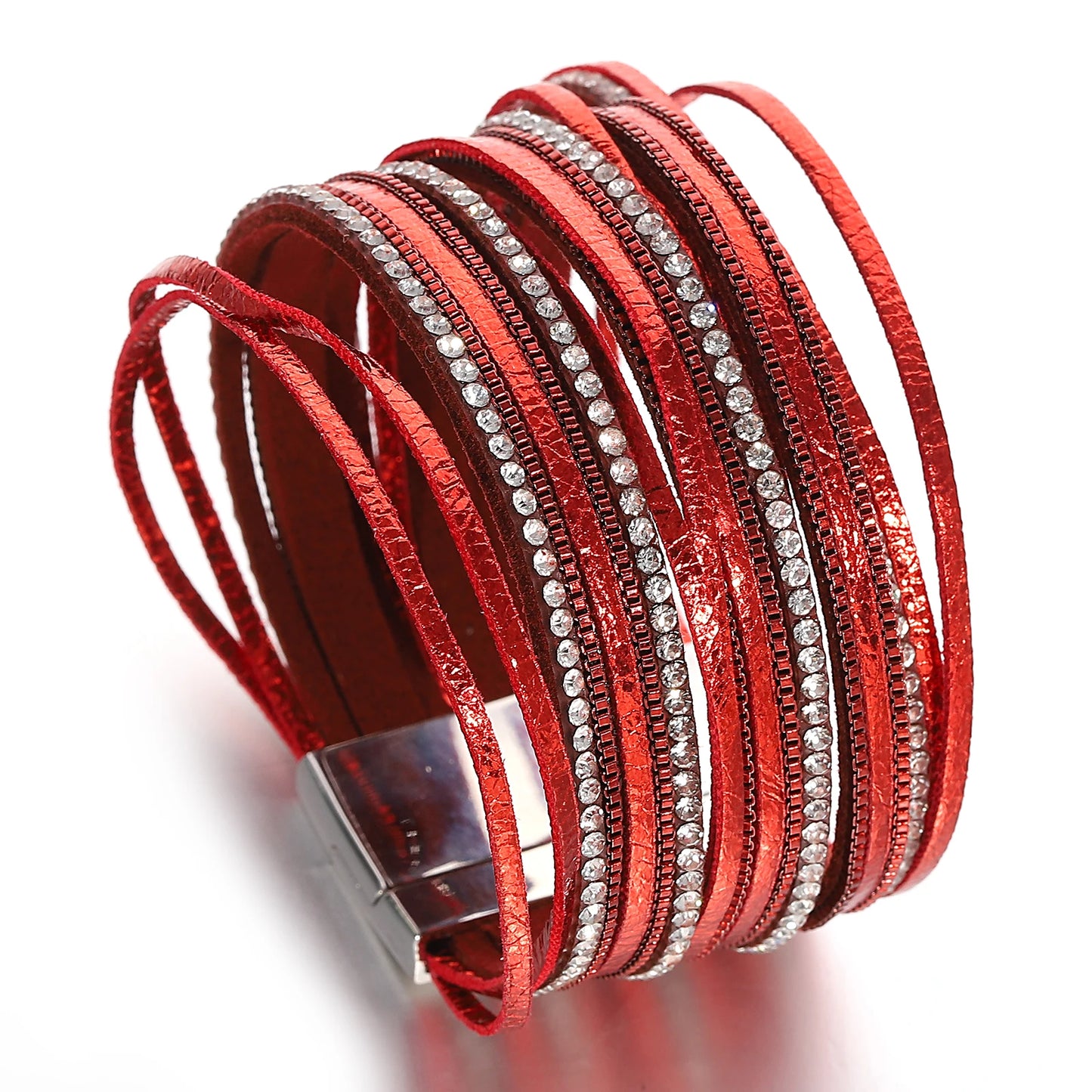 Fashion Shiny Leather Bracelet for Women /Men . Boho Luxury Multilayer Rhinestone Chain Wrap, Chunky Bangle Bracelets, unisexCharm Jewelry