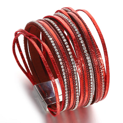 Fashion Shiny Leather Bracelet for Women /Men . Boho Luxury Multilayer Rhinestone Chain Wrap, Chunky Bangle Bracelets, unisexCharm Jewelry