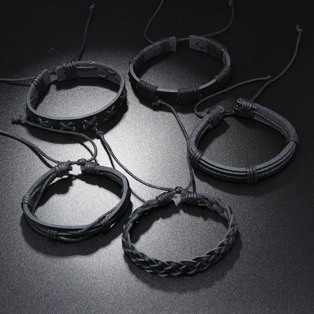 5pcs  black leather braided  bracelet for men /women