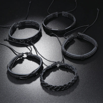 5pcs  black leather braided  bracelet for men /women
