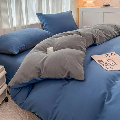 2-side Solid Color Brush Fabric Bed Set 4 Pieces Duvet Cover, 2  Pillowcase and Bedding Set.  Bed Sheet,  Quilt Cover, sizes Single,  Queen and King