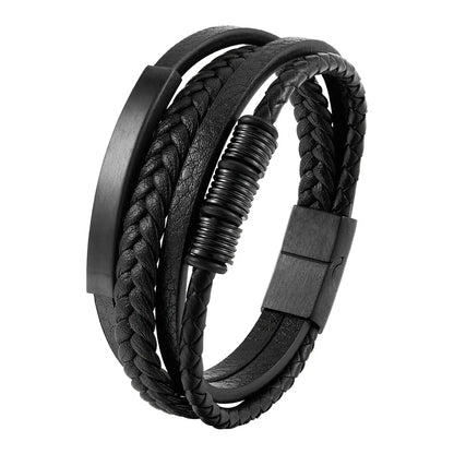 Braid Rope Bracelet For Men.   Stainless Steel, Magnetic Buckle,   Genuine Leather Bracelets & Bangles Male /Female Jewelry