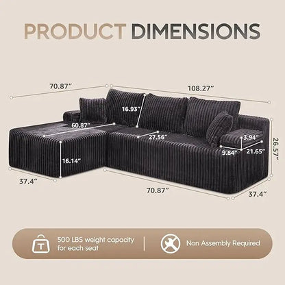 Modular L-Shaped 3-Seat Sectional | Memory Foam with Deep Seating with Storage Module| Living Room Sofa