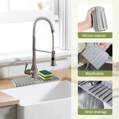 Silicone Faucet Mat for  Dish Soap,  Sponge Holder, Kitchen Countertop Drying Mat and Splash Guard with  Drain Pad