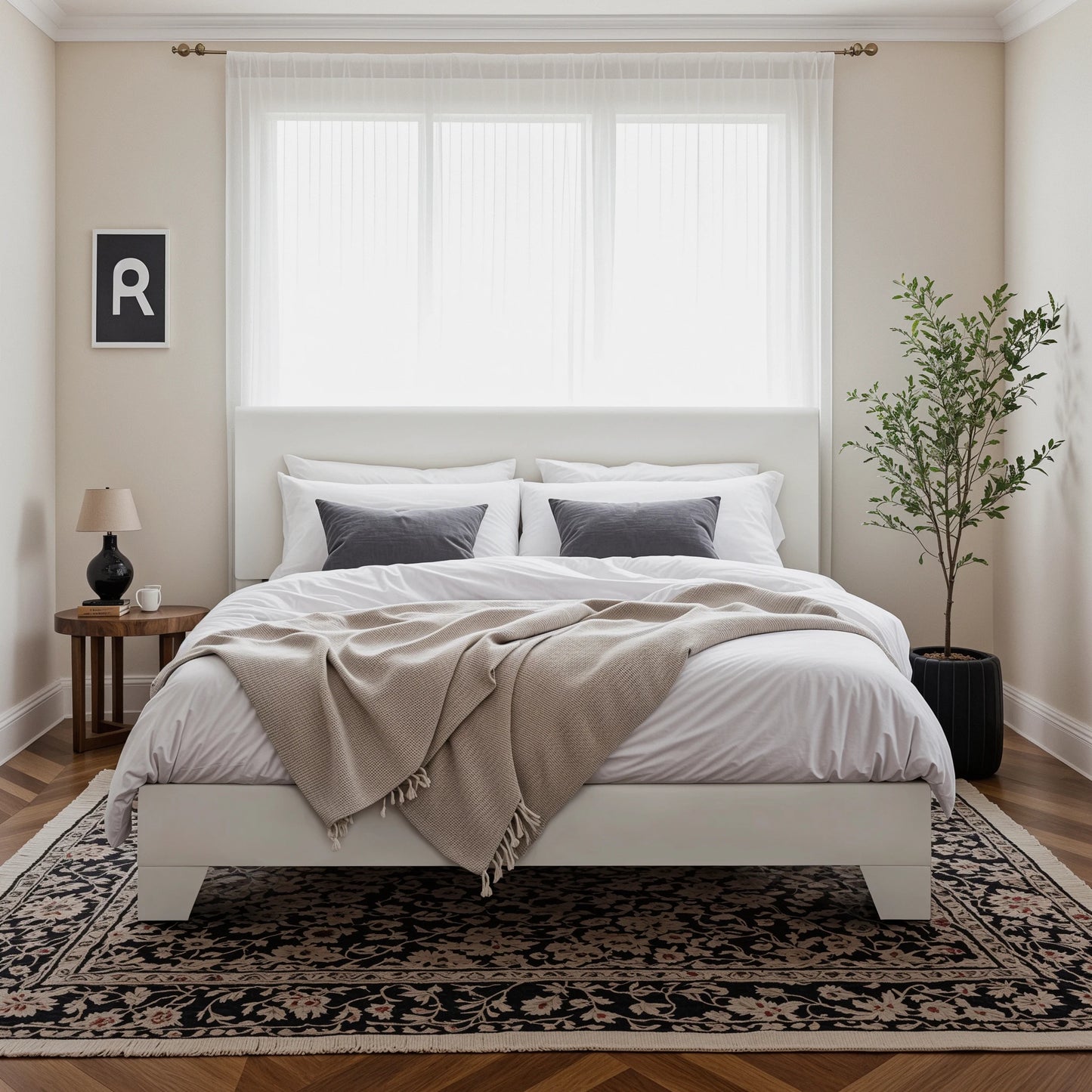 Upholstered Bed Frame with Adjustable Headboard, Soft Linen Fabric, Strong Supporting Structure, Noise-Free Allewie