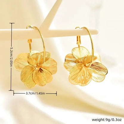 Stainless Steel Golden Double-Layer Hollow Flower Hoop Earring for Women.  Vintage Flower Earrings for  MOTHERS DAY and Daily Wear Jewelry