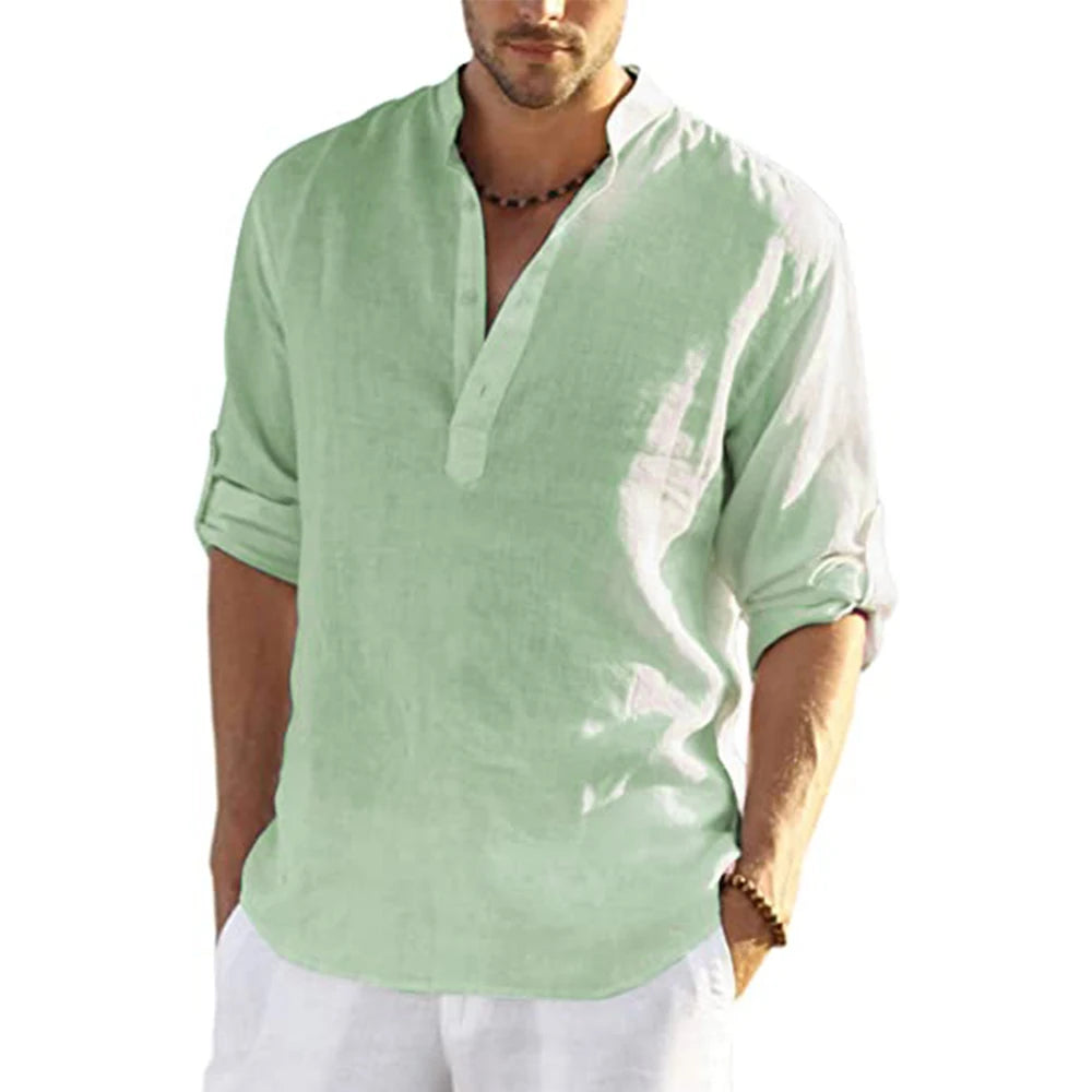 New Men's Casual Shirt, Cotton Linen Shirt,  Loose Tops, Long Sleeve Tee Shirt  for Spring /Autumn.  Casual Handsome Men's Shirts.  Lots of Colors!