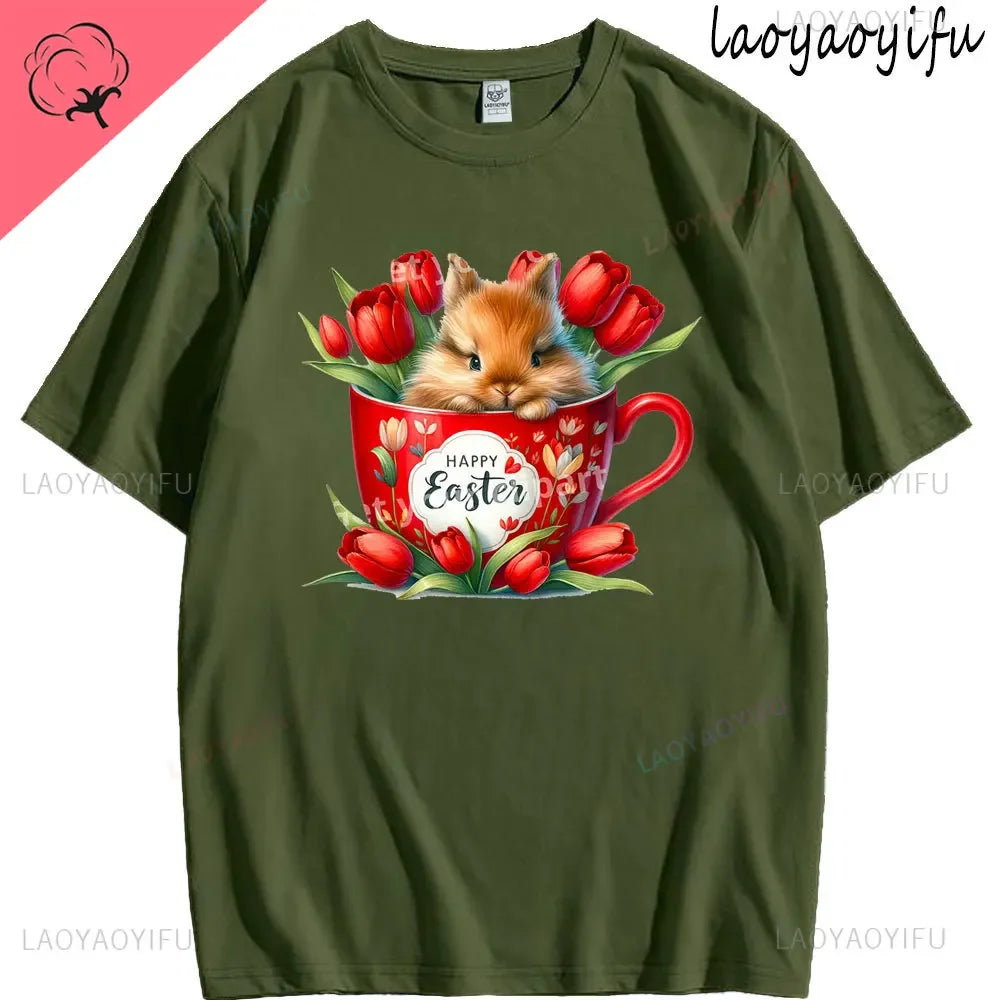 Bunny with Sunglass Unisex Retro Aesthetic T-shirt Funny. Happy Easter Bunny,  Cotton Tshirt, Ears  and Cute Rabbit