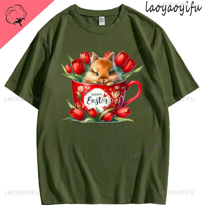 Bunny with Sunglass Unisex Retro Aesthetic T-shirt Funny. Happy Easter Bunny,  Cotton Tshirt, Ears  and Cute Rabbit