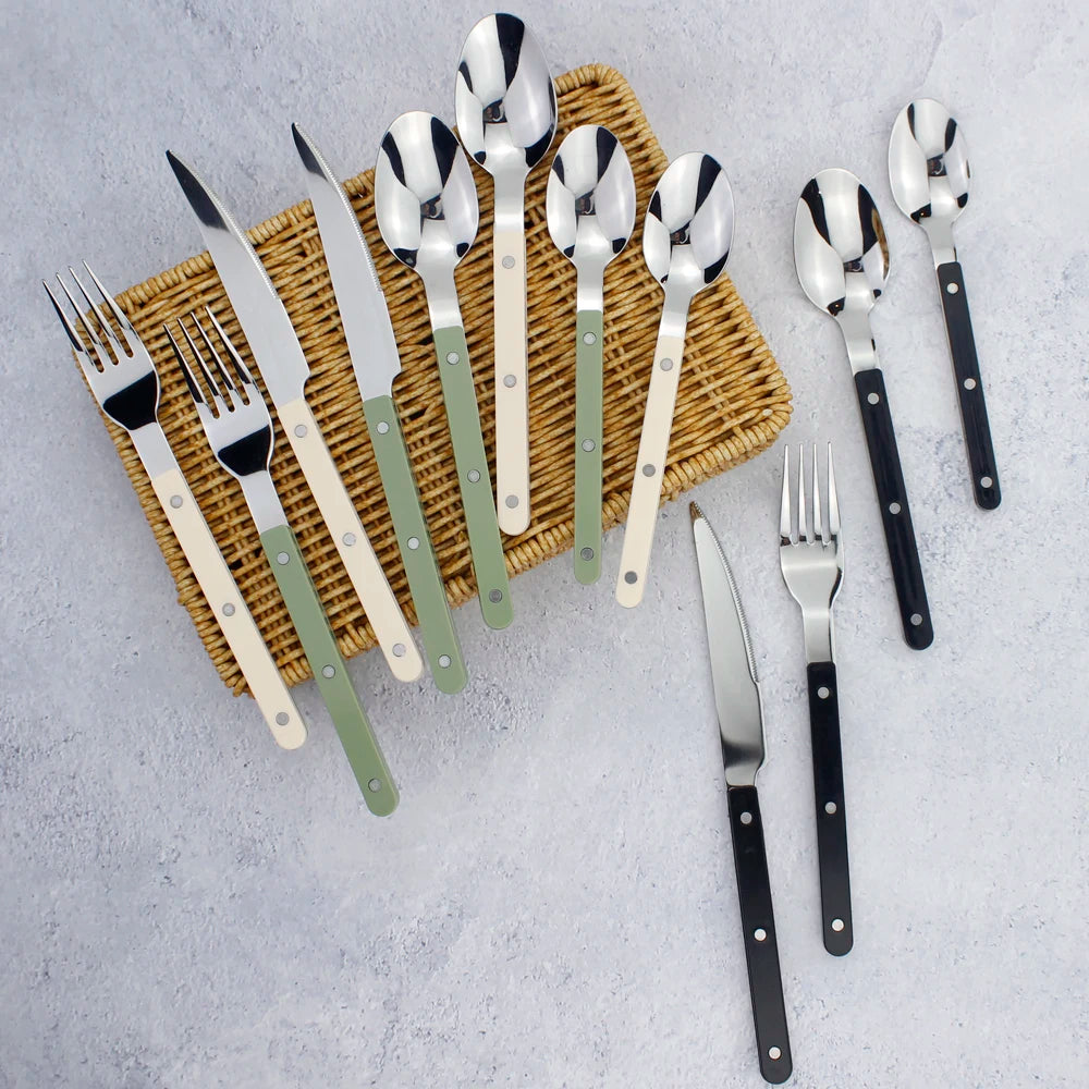 Fashionable Design Top Mirror Polishing Cutlery Sets of Stainless Steel 18/8(304) ABS Handle With Rivets Silverware Set For Kitchen and everday  serving