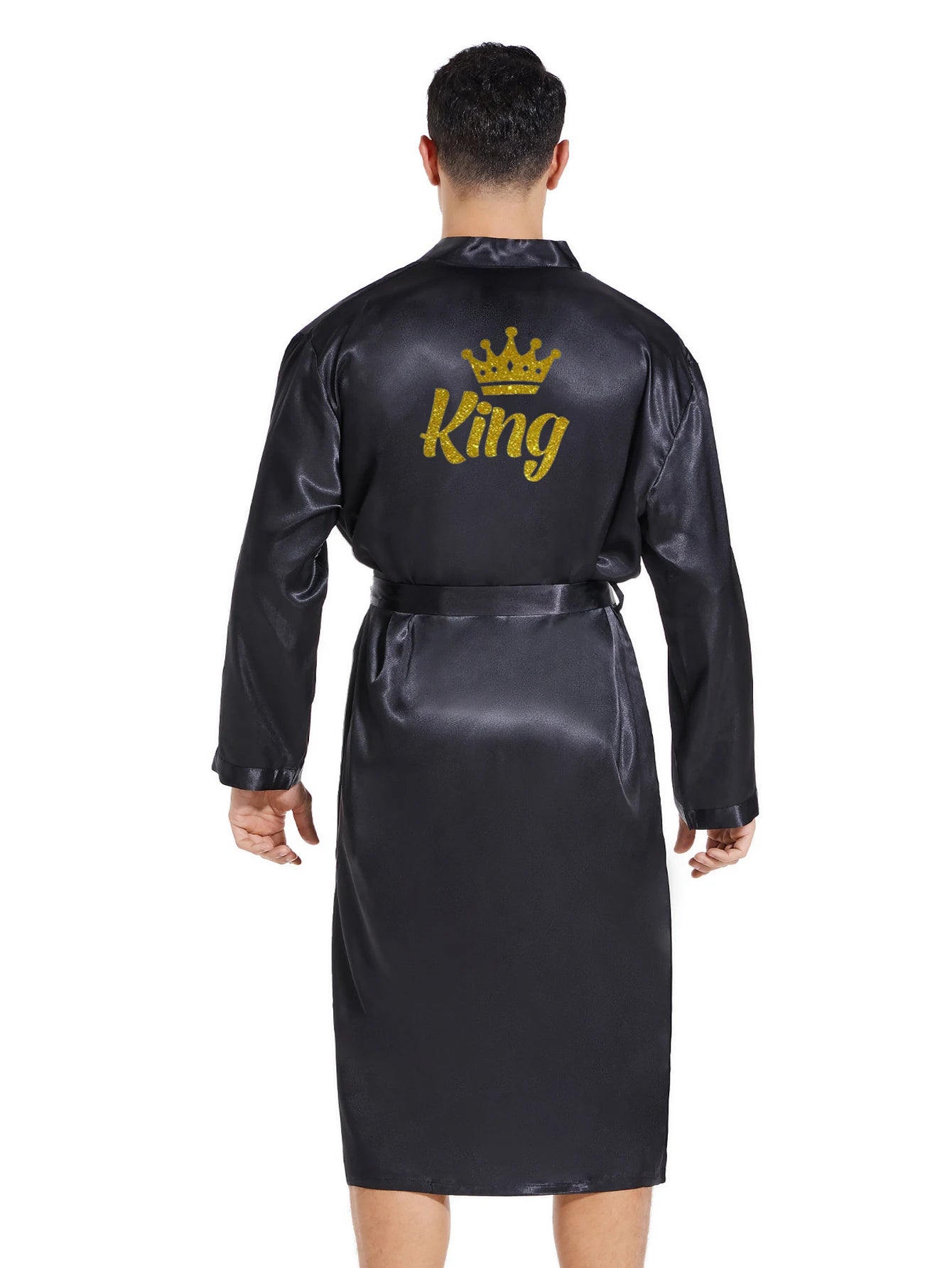 King/ queen glitter writing on back for men and  women,  robe,  satin,  crown design,  honeymoon couple,   kimono robes