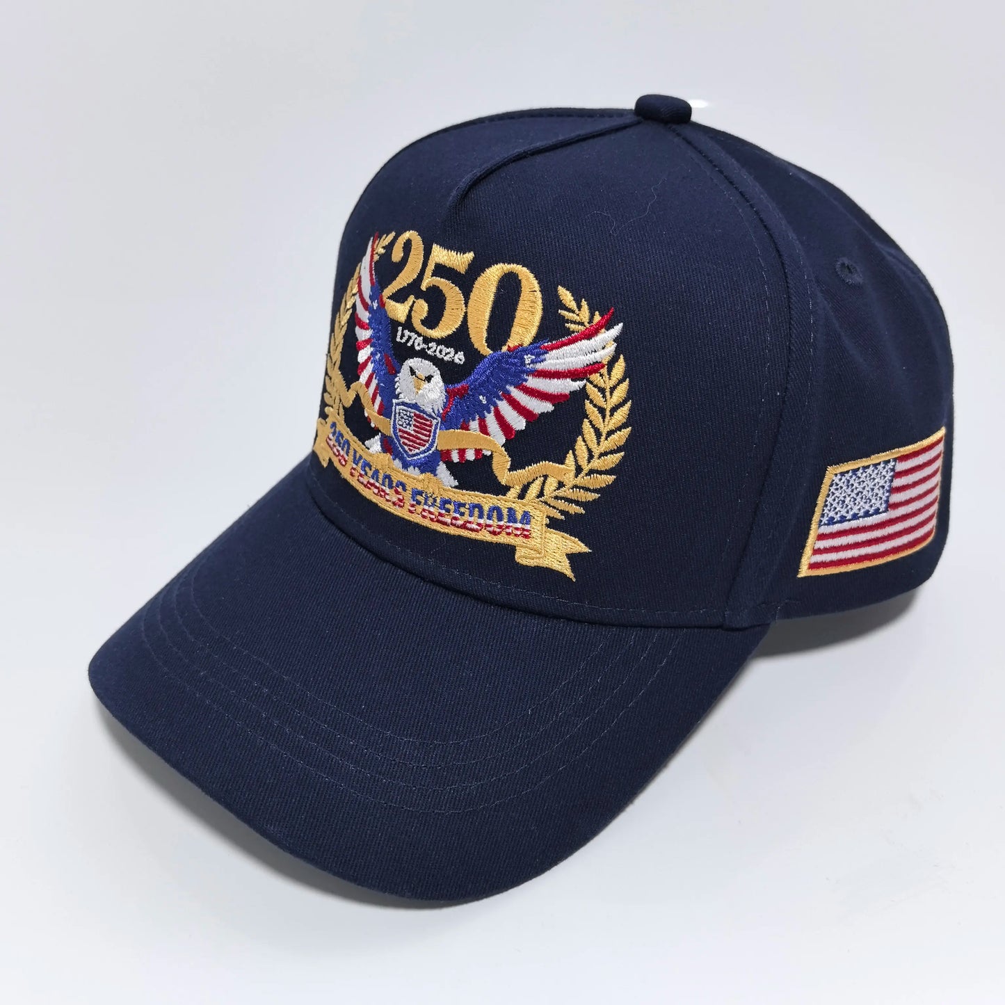 1776-2026 USA 250 Years Freedom Eagle Embroidery Baseball Cap,  Hard Crown Structured Dad Hat,  American Flag Side Patch Patriotic