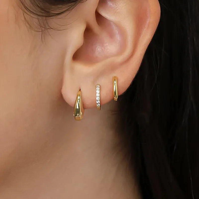 3 Pairs Stainless Steel Crystal Zirconia Hoop Earrings for Women Trendy Simple Gold Plated Circle Punk Earrings Piercing Jewelry