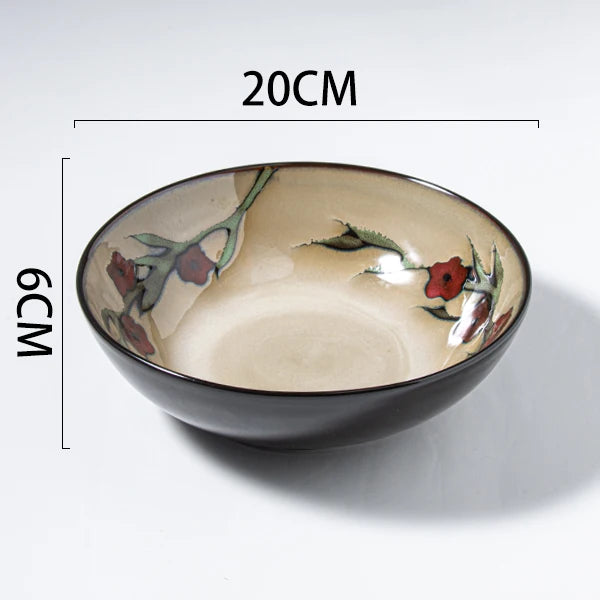 Japanese rural ceramic tableware Vine leaf soup bowl Lamian Noodles bowls Hot vegetable bowls Cover and pour rice bowl bowl set