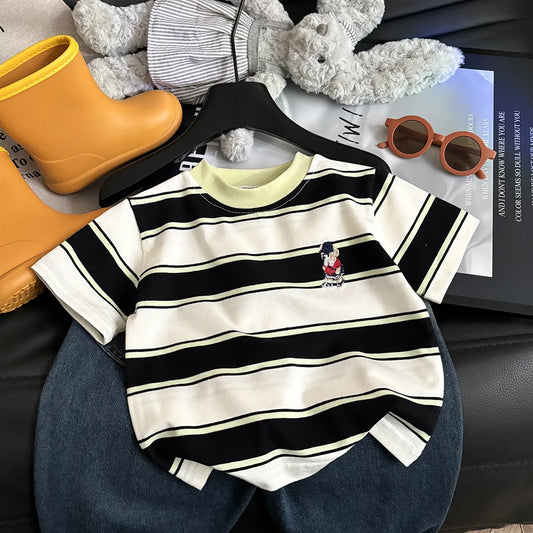 Summer Cotton Childrens Stripe Short Sleeve T-shirt For Boys and Girls.   Vintage Fashion Tops