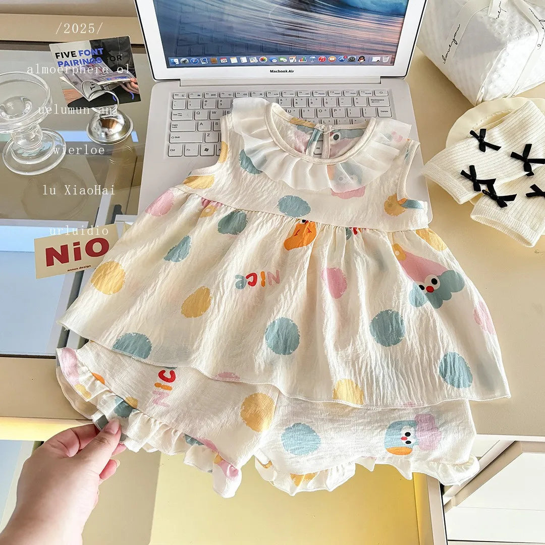 Two-Piece Set  Sleeveless Princess Dress with Floral Print called CRUSHED FLOWERS.  Small sizes and  other styles almost gone except 4T.  Summer,  Thin Outfit for Girls 4T.