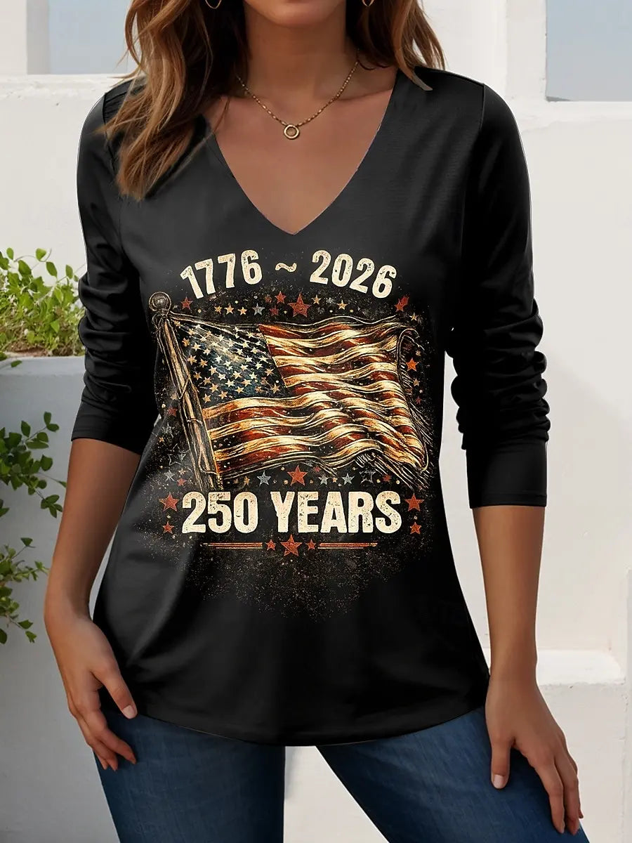 US Flag 250th anniversary Pattern Vintage Women's Long Sleeve T-shirt Summer 3D Print, polyester Tops Women Clothing