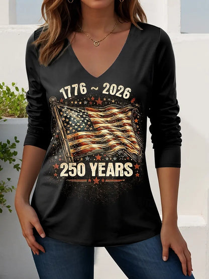 US Flag 250th anniversary Pattern Vintage Women's Long Sleeve T-shirt Summer 3D Print, polyester Tops Women Clothing