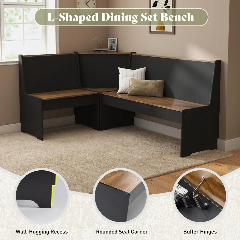 3 Piece Breakfast Nook,  Dining Set, L-Shaped Corner Bench with Hidden Storage, Space-Saving Kitchen Table Set for Small Spaces, Bla