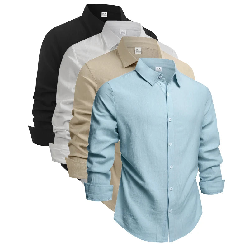 100% Linen Cotton Shirt Men Casual Fashion Male Clothing High Quality Tops Black /White / colors.  Shirts for  casual or Business.   Long Sleeve Shirt for  Men