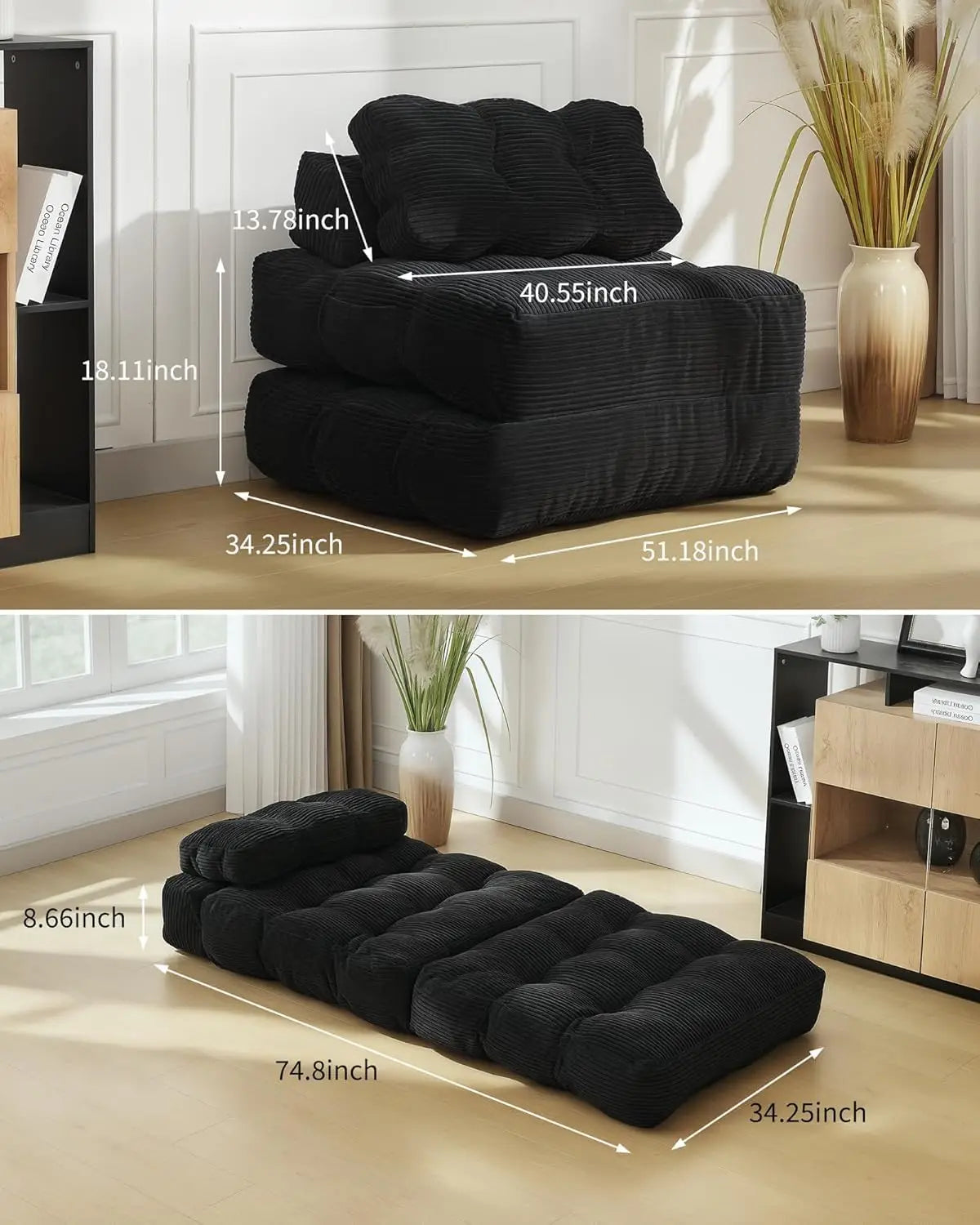 3-in-1,  34" Folding Sofa Bed with Pillow.  Boneless Matress with Back Support  and Comfy Portable Convertible Sleeper Chair.