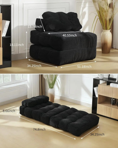 3-in-1,  34" Folding Sofa Bed with Pillow.  Boneless Matress with Back Support  and Comfy Portable Convertible Sleeper Chair.