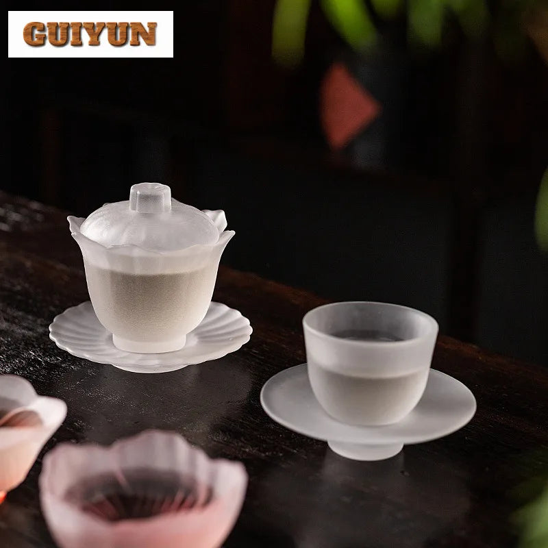 High-end Transparent Thick Glass Tea Tureen,  Tea Maker,  Dispenser,  Cover Bowl,  Tea Bowl With Saucer Set